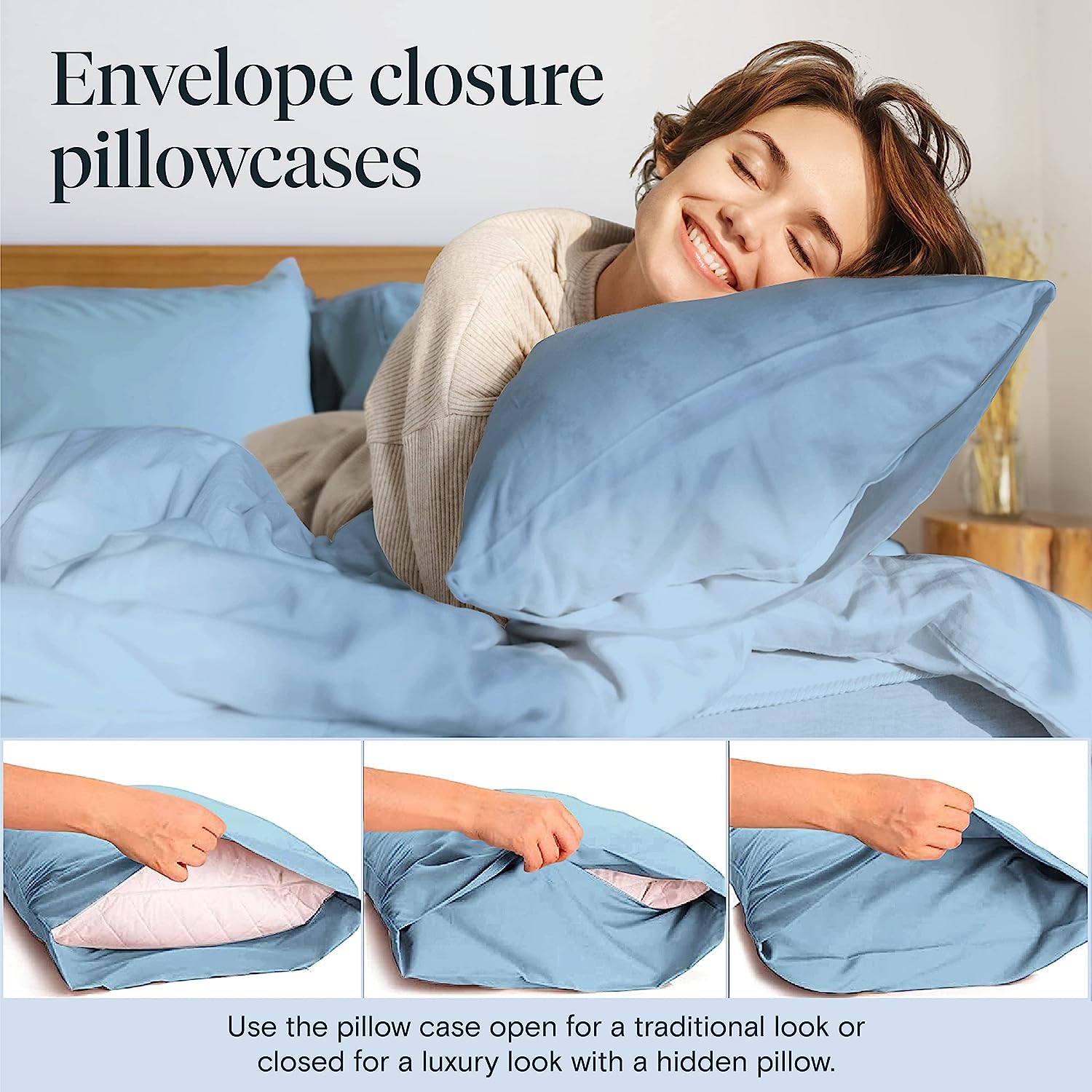 LuxClub 6 PC Full Size Sheet Set Bamboo Sheets Deep Pockets 18" Eco Friendly Wrinkle Free Cooling Sheets Machine Washable Hotel Bedding Silky Soft - Sky Full