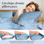 LuxClub 7 PC Split King Sheet Set Bamboo Sheets Deep Pockets 18" Eco Friendly Wrinkle Free Cooling Sheets Machine Washable Hotel Bedding Silky Soft - Sky Split King