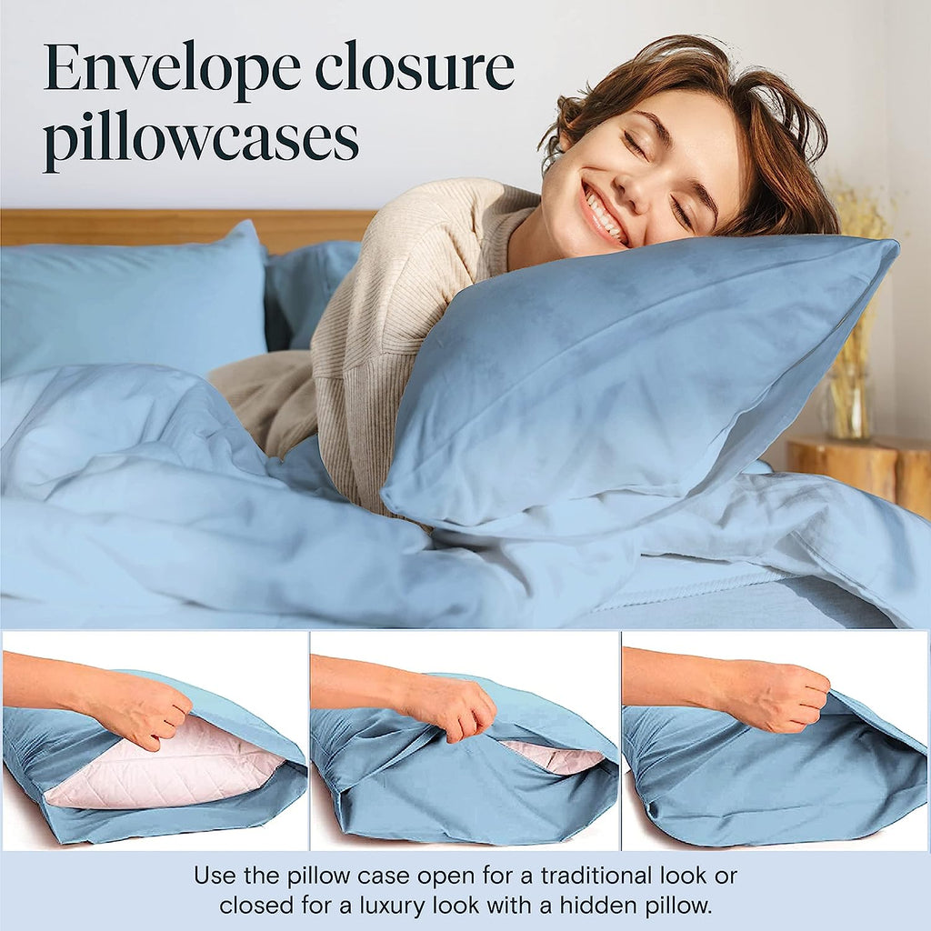LuxClub 6 PC California King Size Sheet Set Bamboo Sheets Deep Pockets 18" Eco Friendly Wrinkle Free Cooling Sheets Machine Washable Hotel Bedding Silky Soft - Sky California King