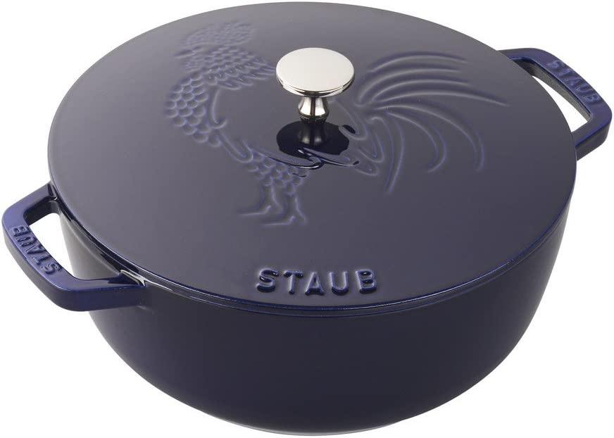 Staub Cast Iron 3.75-qt Essential French Oven Rooster - Dark Blue, Made in France