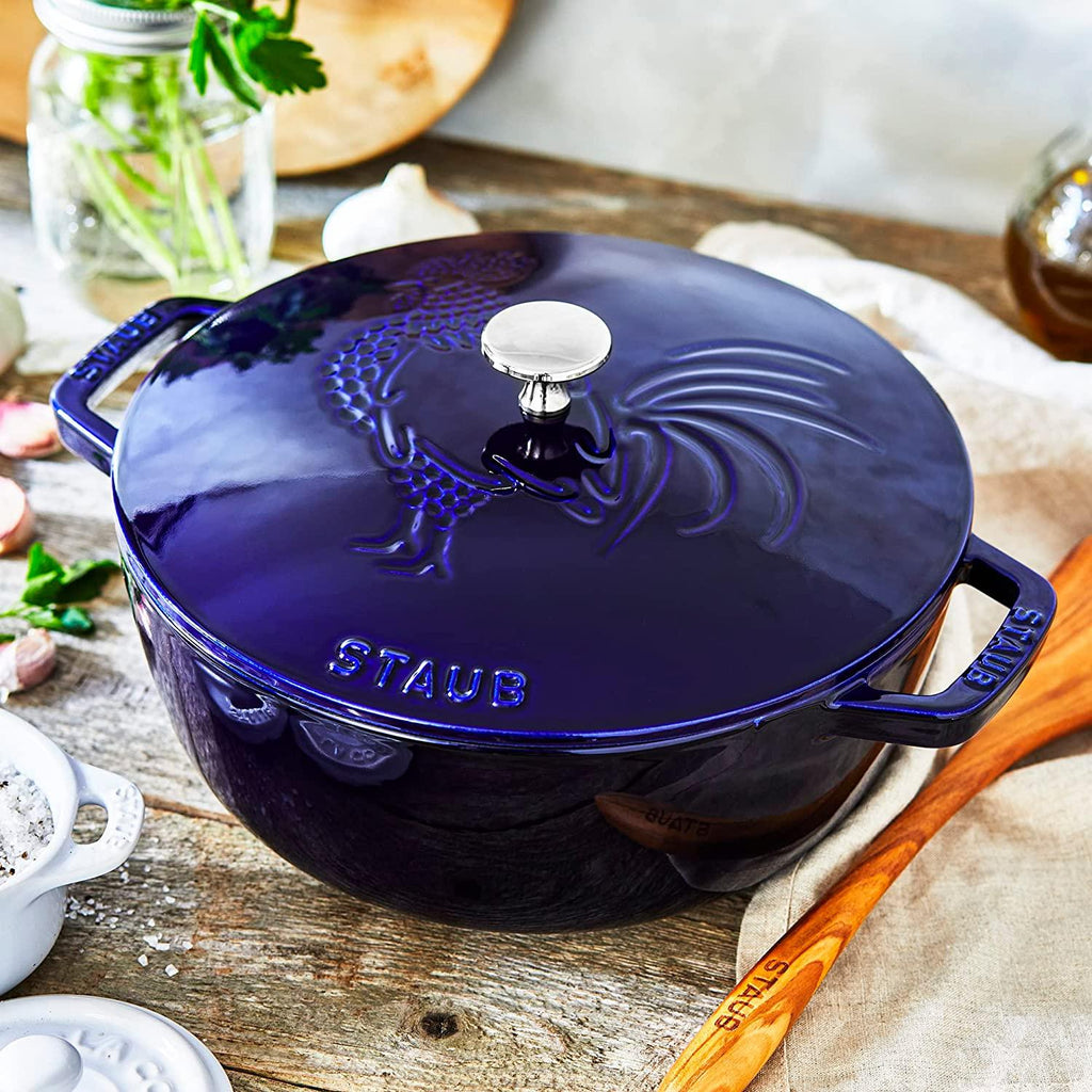 Staub Cast Iron 3.75-qt Essential French Oven Rooster - Dark Blue, Made in France