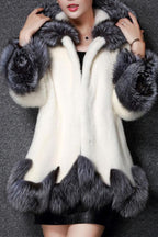 Hooded Asymmetric Hem Color Block Long Sleeve Coats