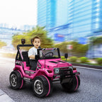 Ktaxon Kids Ride On Car Electric Stroller Double Drive Rechargeable 12V Battery Powered w/ RC Remote Control, MP3 Player, LED Lights, 3 Speed - Pink