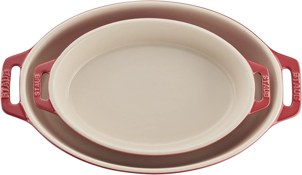 STAUB Ceramics Oval Baking Dish Set, 2-piece, Cherry
