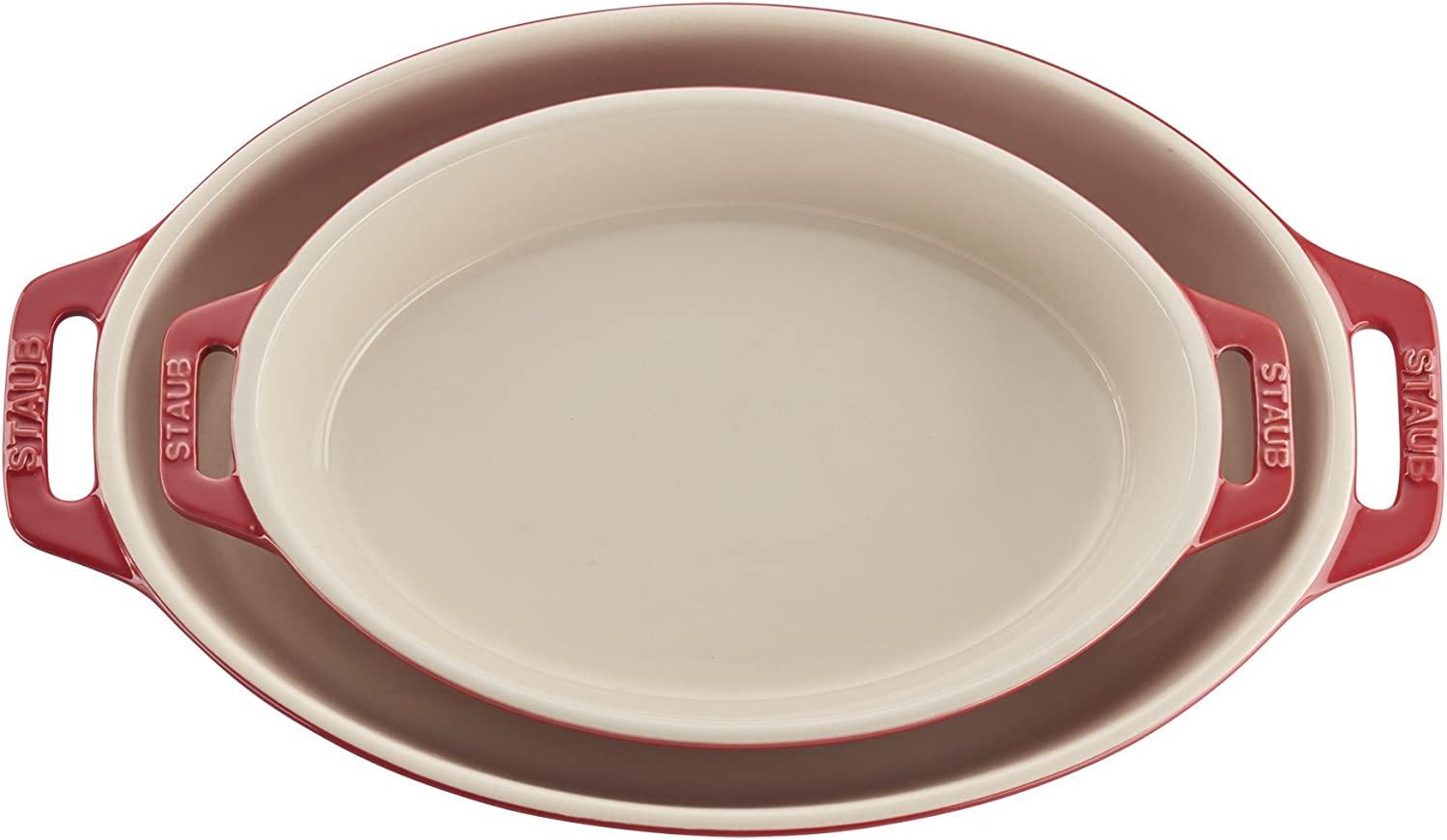 STAUB Ceramics Oval Baking Dish Set, 2-piece, Cherry