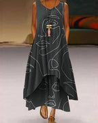 plus size print sleeveless a-line asymmetrical maxi dress
