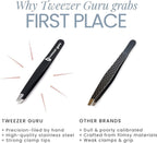 Tweezer Guru Tweezers for Women - Slant Pointed Precision Tweezers for Eyebrows &amp; Ingrown Hair Removal - Blackhead and Splinter Tweezer with Sharp Needle Nose Point for Plucking (Pink)