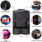 Helteko Backseat Car Organizer, Kick Mats Back Seat Protector with Touch Screen Tablet Holder, Car Back Seat Organizer for Kids, Car Travel Accessories, Kick Mat with 9 Storage Pockets 2 Pack, Black
