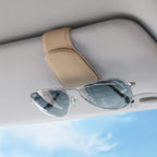 KanSmart Sunglass Holder for Car Visor Sunglasses Clip Magnetic Leather Glasses Eyeglass Holder Truck Car Interior Accessories Universal for Woman Man -Beige
