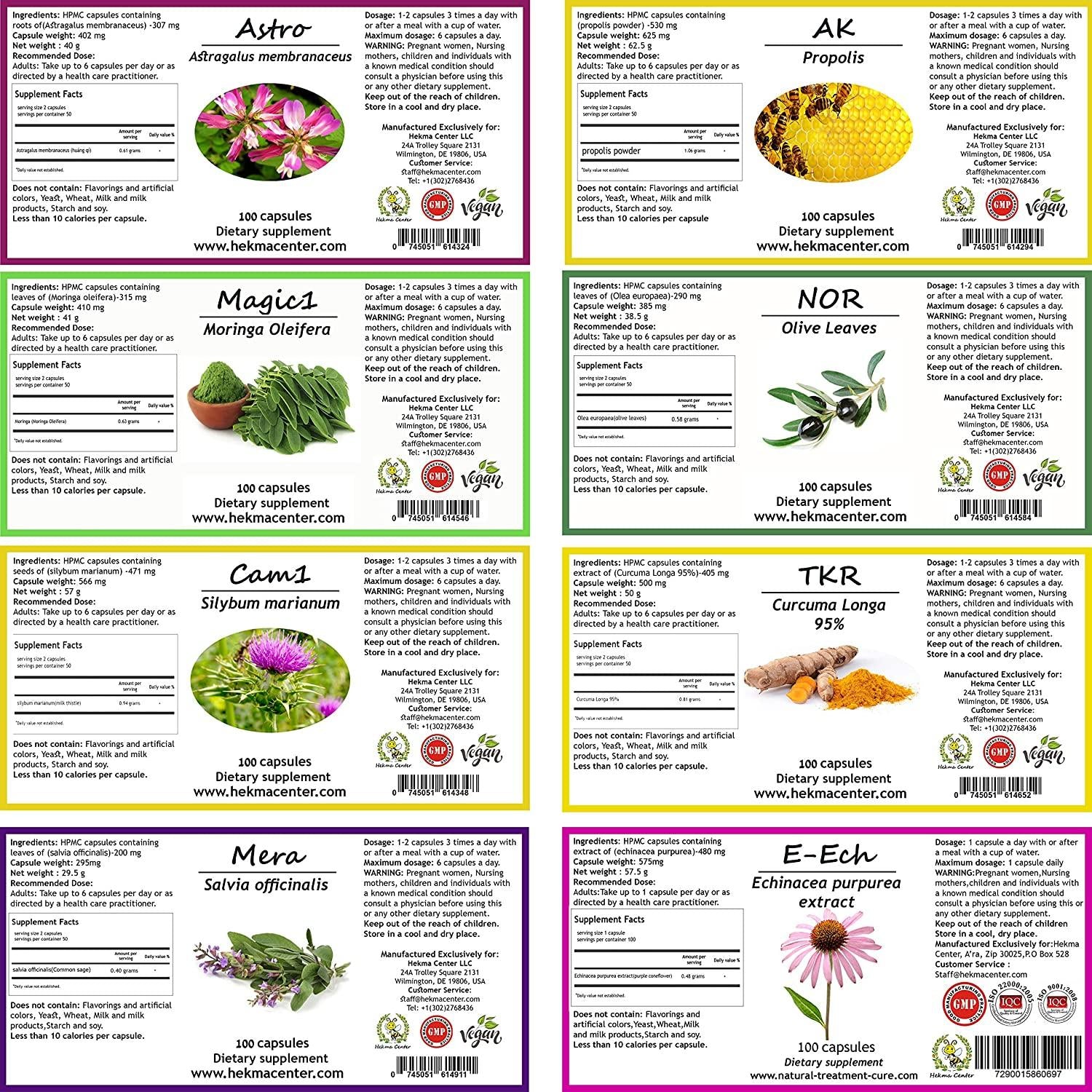 Hekma Center Herbal Supplements Package, 100% Natural Dietary Supplements - H.S.V