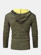 mens letter v-neck zip knit pullover casual drawstring hooded sweaters