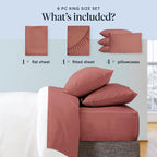 LuxClub 6 PC King Size Sheet Set Bamboo Sheets Deep Pockets 18" Eco Friendly Wrinkle Free Cooling Sheets Machine Washable Hotel Bedding Silky Soft - Salmon Pink King