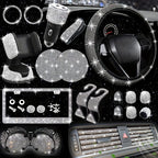 27pcs Bling Car Accessories Set For Women, Bling Steering Wheel Covers Universal Fit 15 Inch, Bling License Plate Frame,  Phone Holder, Car Coasters