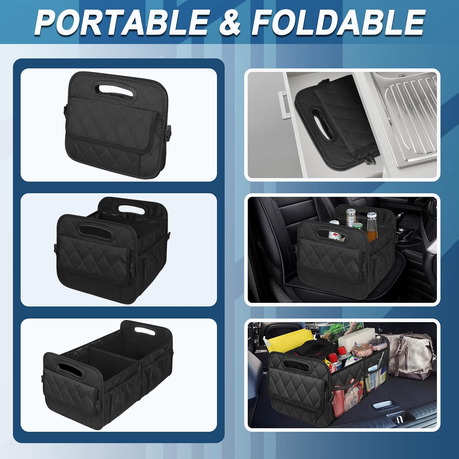 Deosk Car Trunk Organzier and Storage with 6 Big Pocket,Car Accessories for Women/Men 70L Waterproof Polyester Trunk Organzier for Car/SUV/Minivan/Truck(Large, Black)