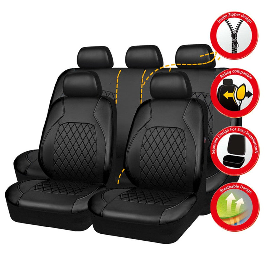 All Season PU Leather Universal Car Seat Cover Set Full Surrounded Cushion Protector Pad Anti-Scratch Fit Sedan Suv Pick-up Seat