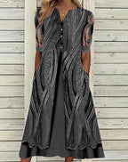 V-neck Printed Loose Short Sleeve Maxi Dress