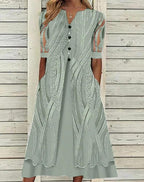 V-neck Printed Loose Short Sleeve Maxi Dress
