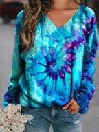 Tie-Dyed V-Neck Casual Bottoming T-Shirt