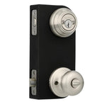Juno Satin Nickel Exterior Entry Door Knob and Double Cylinder Deadbolt Combo Pack Featuring SmartKey Security