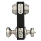 Juno Satin Nickel Exterior Entry Door Knob and Double Cylinder Deadbolt Combo Pack Featuring SmartKey Security