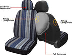 Pariitadin Baja Saddle Blanket Car Seat Covers Front Set with Seat Belt Pads, Washable Breathable Striped Woven Cloth Seat Covers for Cars, Universal Fit Most Cars, Airbag Compatible, Blue