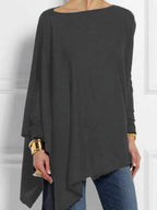 Round  Neck  Patchwork  Casual  Plain Loose Fitting Long Sleeve  T-Shirt