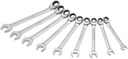 Urrea Ratcheting Combination Wrench Set - 9-Piece (1/4""-3/4"") Reversible Spline Drive Wrench Set with 5 Degree Swing Arc &amp; Fully Polished Nickel Chrome Finish - JLMC9R"