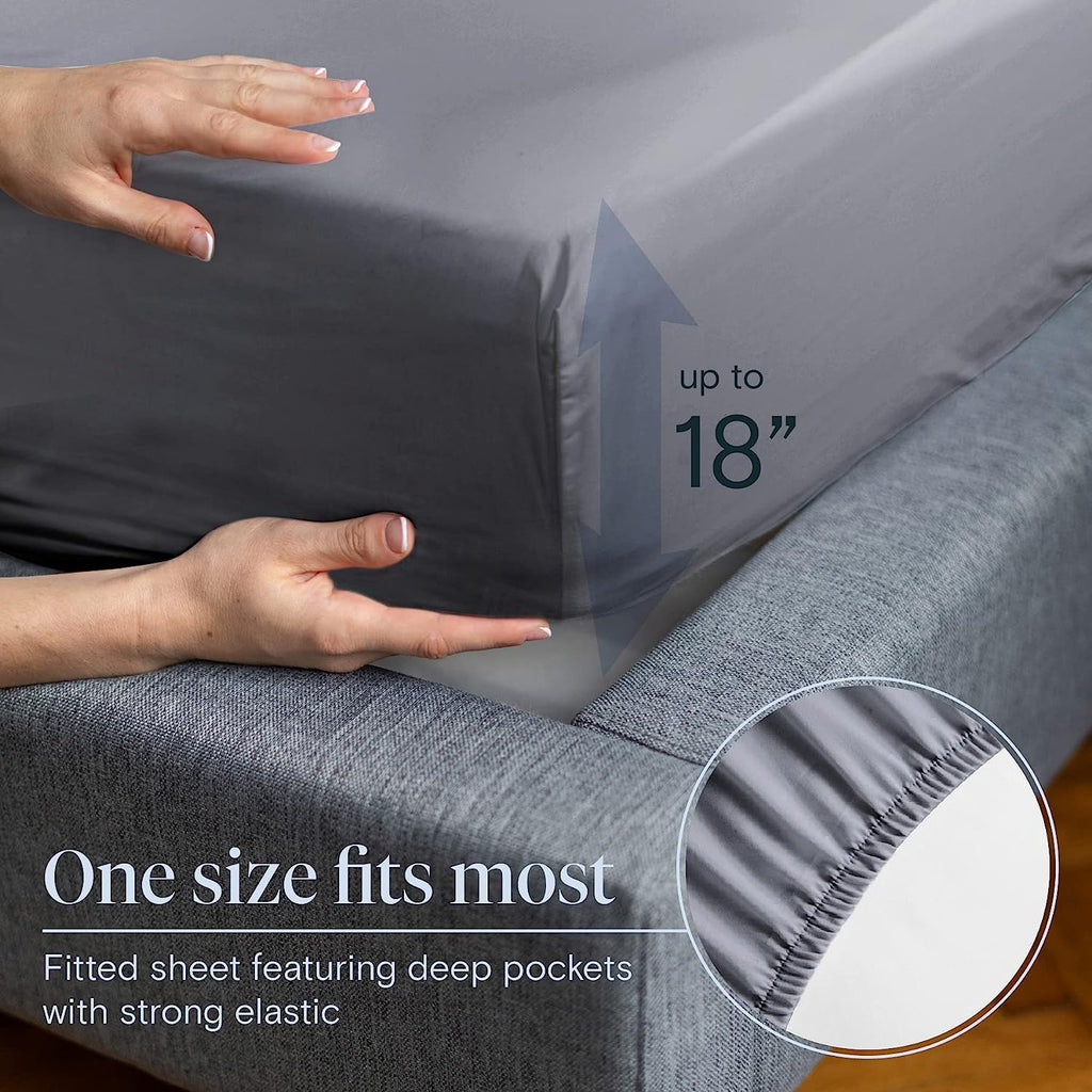 LuxClub Twin Sheets Set - Soft Twin Bed Sheets for Boys and Girls, 4 PC Deep Pockets 18" Eco Friendly Wrinkle Free Kids Fitted Sheets Machine Washable Hotel Bedding Silky Soft- Silver Twin