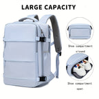 LarCapacity Travel Backpack With Shoe Compartment, Dacron Lightweight Laptop Daypack With Charging Port, Fashion Travel Commuter Bag