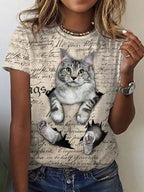 Ladies Cat Print T-shirt