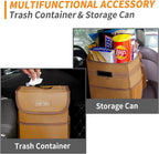 HOTOR Car Trash Can with Lid, Brown Car Trash Bag Hanging with Storage Pockets, Leak-Proof Car Garbage Can with Adjustable Straps, Magnetic Snaps, Waterproof Car Garbage Bin for Interior Car