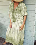 floral v neck half sleeve cotton summer dress