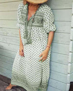 floral v neck half sleeve cotton summer dress