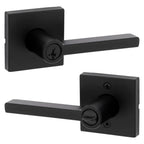 Halifax Square Matte Black Keyed Entry Door Lever Featuring SmartKey Security