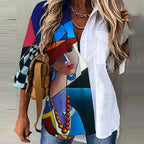 Fashion 3/4 Sleeve Stitching Printed Shirt