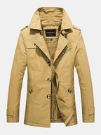mens cotton thick plush lined button front lapel warm overcoats with pocket