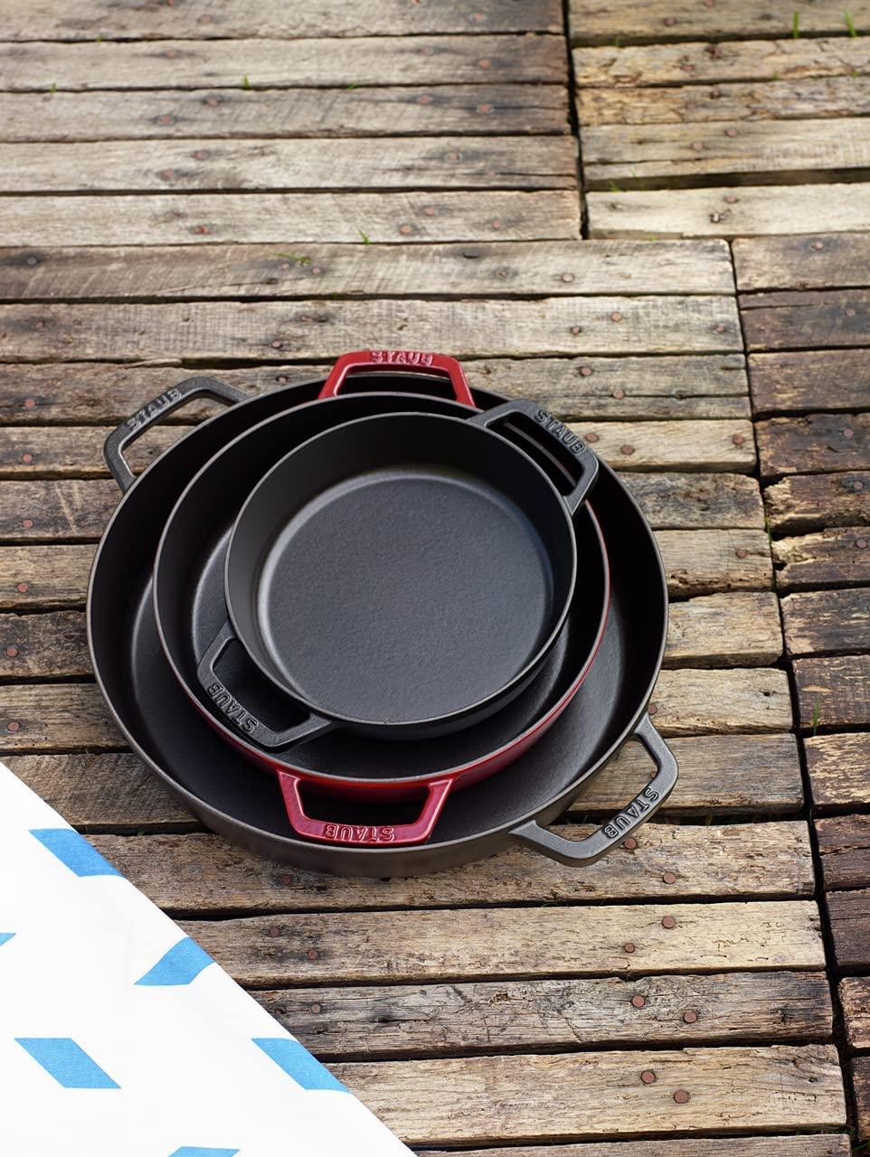 Staub Cast Iron 13-inch Double Handle Fry Pan - Matte Black, Made in France