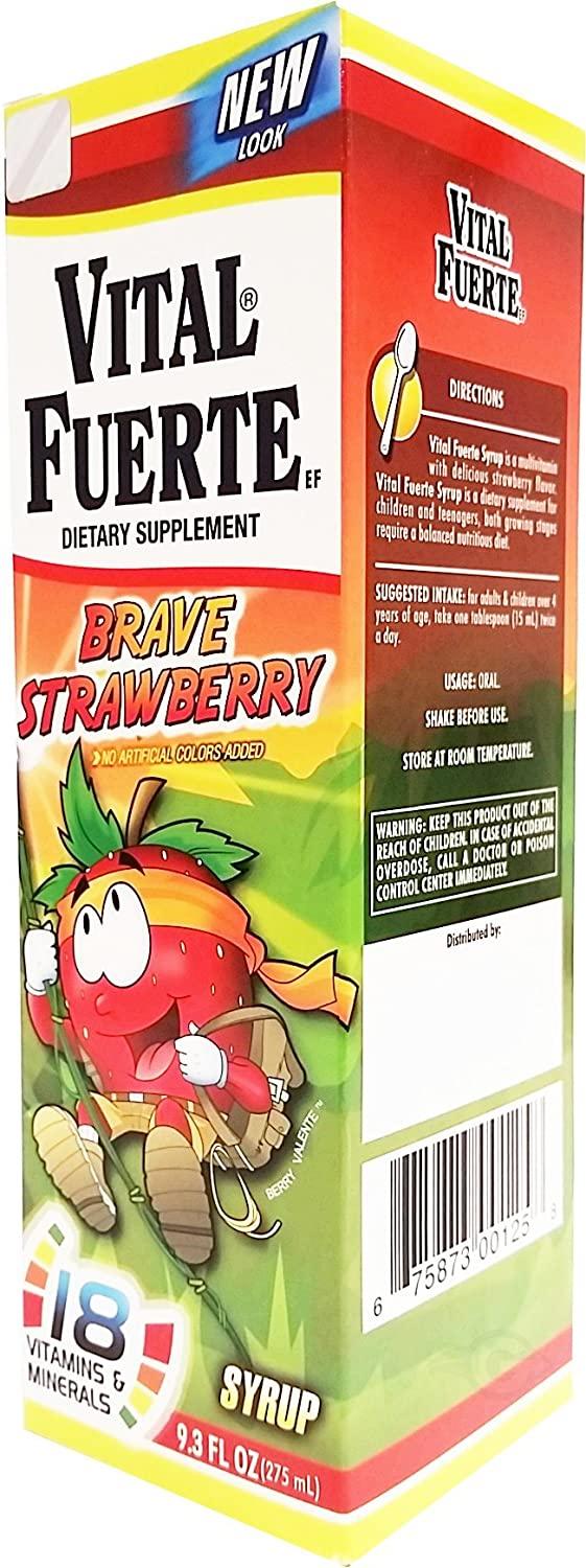 Vital Fuerte Strawberry Syrup 9.3 oz - Suplemento Multivitaminico sabor a Fresa (Pack of 24)