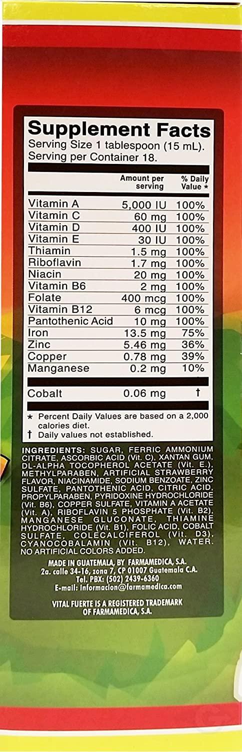 Vital Fuerte Strawberry Syrup 9.3 oz - Suplemento Multivitaminico sabor a Fresa (Pack of 24)