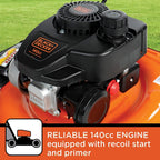 BLACK+DECKER 140cc OHV 21-Inch 2-in-1 Walk-Behind Push Gas Powered Lawn Mower - Perfect for Small to Medium Sized Yards - Side Discharge and Mulching Capabilities, Black and Orange