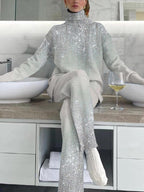 Ladies' Elegant And Simple Light Gray Sprinkling Silver Polka Dot Suit