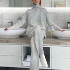 Ladies' Elegant And Simple Light Gray Sprinkling Silver Polka Dot Suit