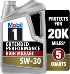 Mobil 1 Extended Performance High Mileage Full Synthetic Motor Oil 5W-30, 5 Quart