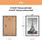 upsimples 11x17 Picture Frame Set of 5, Display Pictures 9x15 with Mat or 11x17 Without Mat, Wall Gallery Photo Frames, Dark Gray