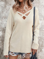 Autumn And Winter Long-sleeved V-neck Solid Color Pullover Sweater