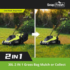 SnapFresh Cordless Lawn Mower, 14 Inch Electric Lawn Mower with Brushless Motor, 20v 4.0ah Battery and Charger, with 2-in-1 Grass Bag, Push Lawn Mower