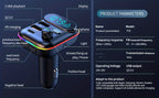 Adapter For Car, Wireless FM Radio Transmitter, Wireless 5.0, MP3 Music Player, QC3.0 + PD 20W USB Car Charger, 7 Colors LED