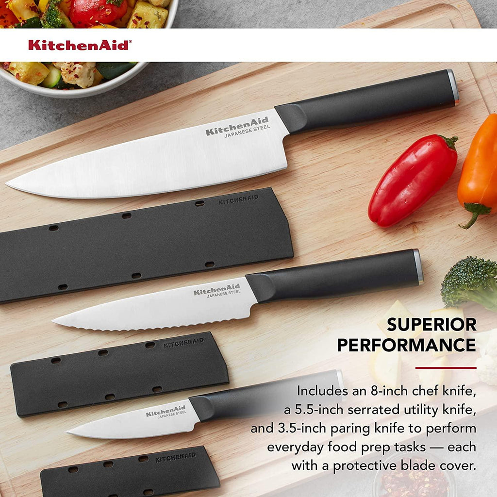 KitchenAid Classic Chef Knife Set, 3-Piece, Black