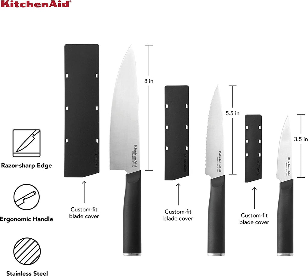KitchenAid Classic Chef Knife Set, 3-Piece, Black