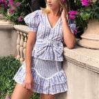 stripe floral print top and skirt set